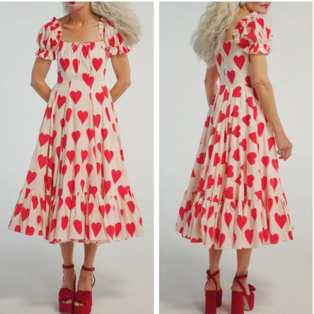 Selkie The Queen Of Hearts Field Trip Midi Dress S/L - Picture 2 of 11
